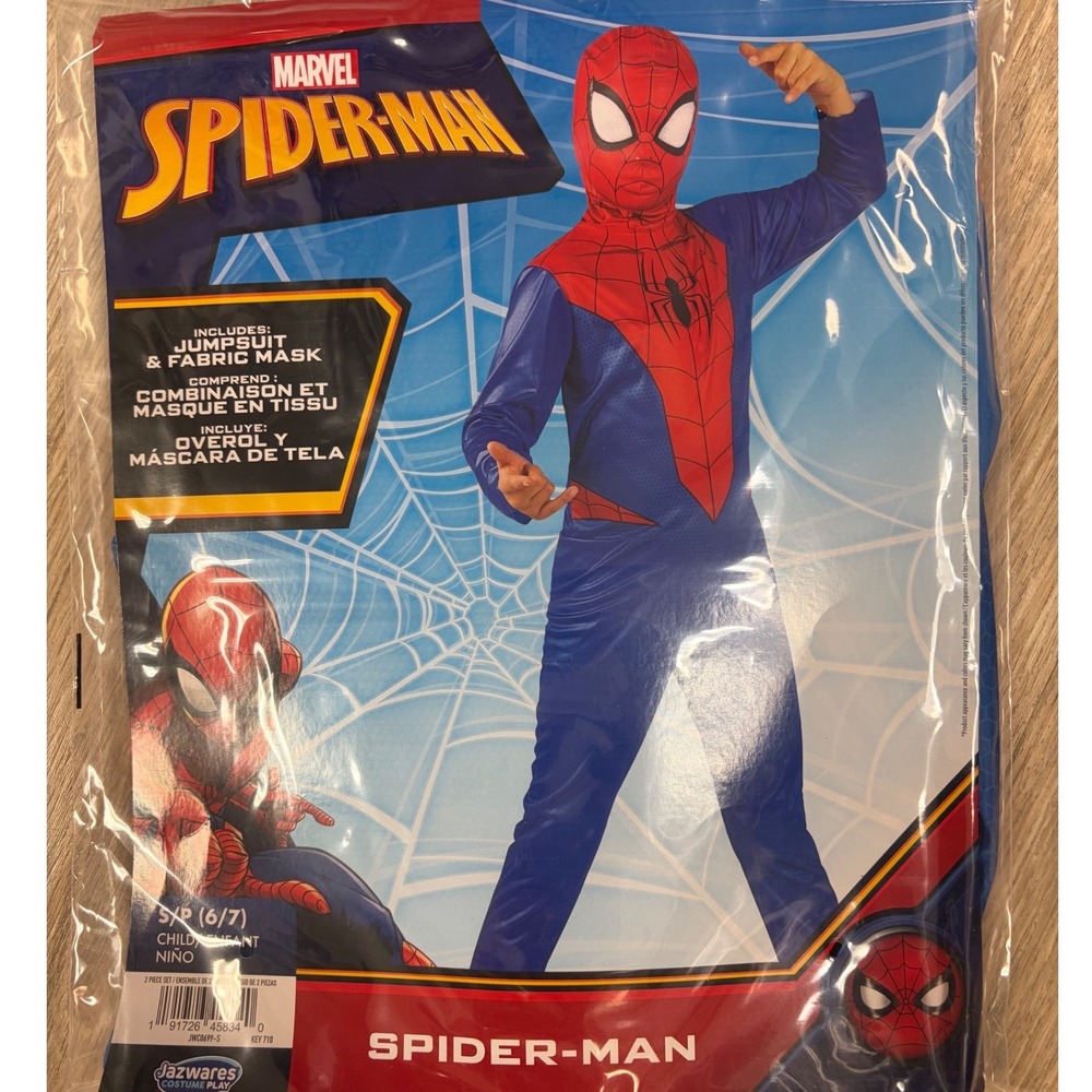 Marvel Spider-Man Costume Kids Size 6/7 Jumpsuit & Mask Jazwares JWC0699-S